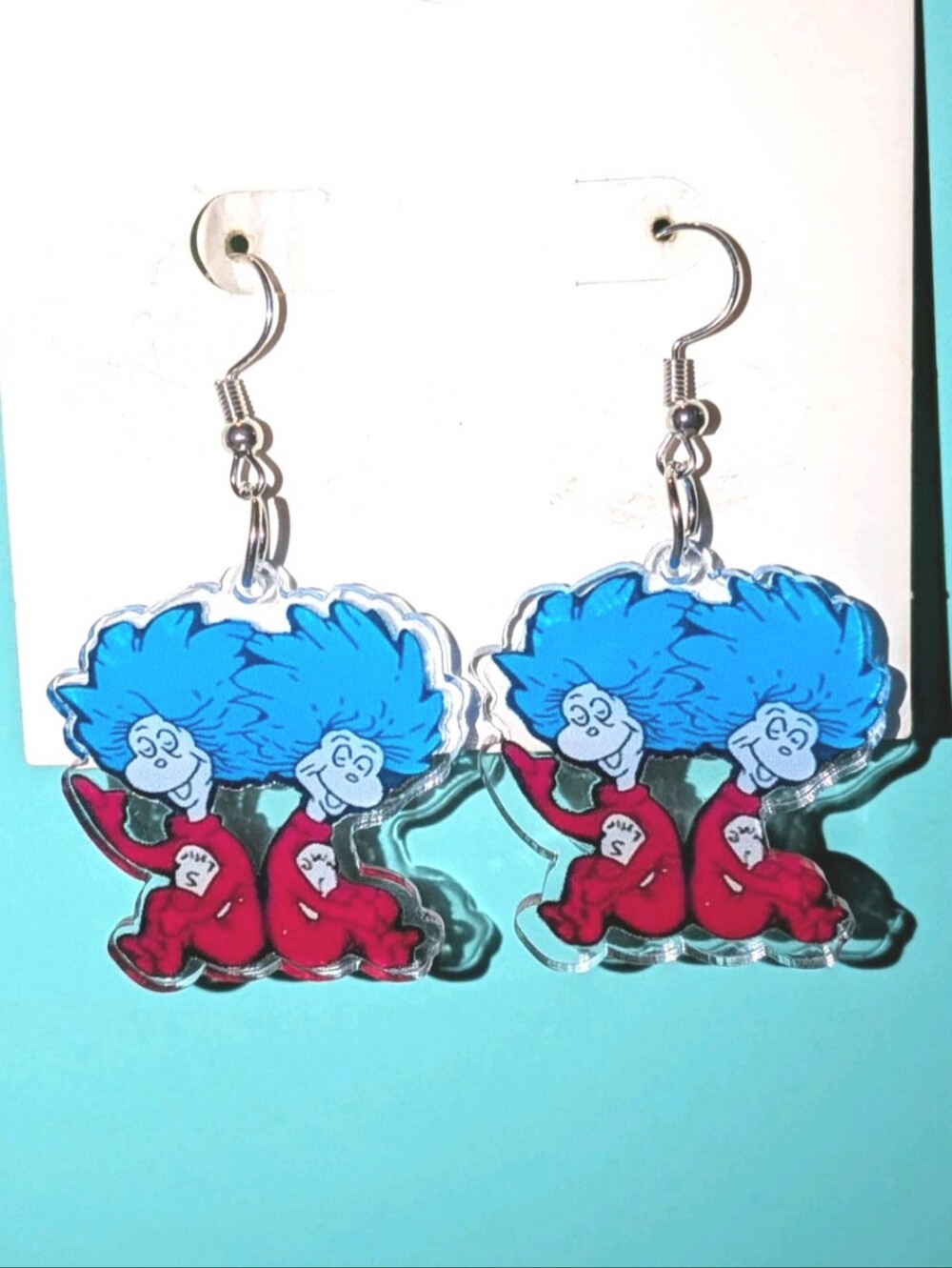 Hand Crafted Blue & Red Character Acrylic Dangle Earrings